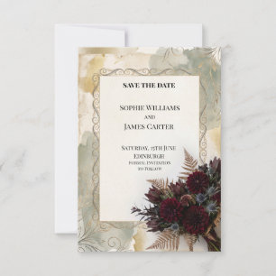 Moody Sage Thistle Fern Save the Date Card