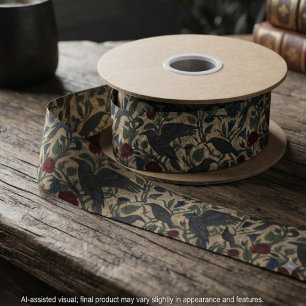 Moody Sepia Botanical Gothic Raven Satin Ribbon