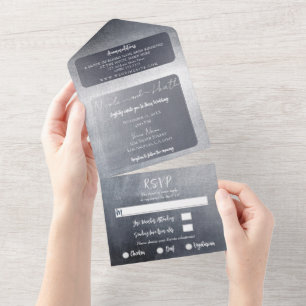 Moody Silver Glam Modern Elegant Wedding    All In One Invitation