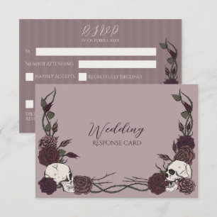 Moody Skull Rose Mauve Wedding RSVP Save The Date