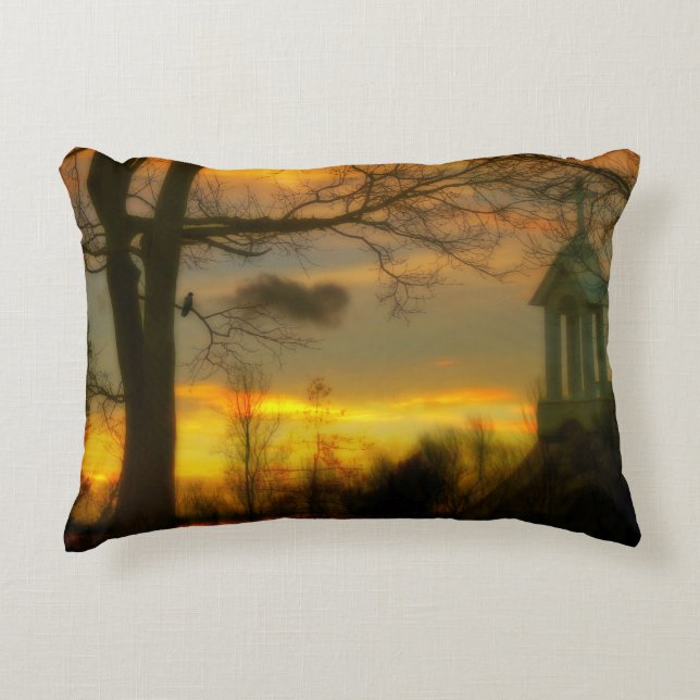 Moody Sky ANd Crow Decorative Cushion (Front)
