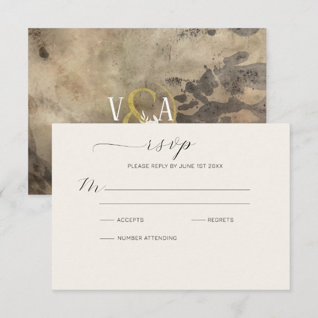 Moody Smoked Gold Ampersand RSVP Card (Front/Back)
