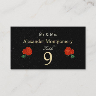Moody Starry Night Crimson Roses Place Escort Card