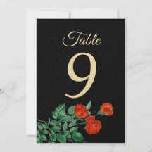 Moody Starry Night Crimson Roses Table Number card