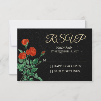 Moody Starry Night Crimson Roses Wedding RSVP Card