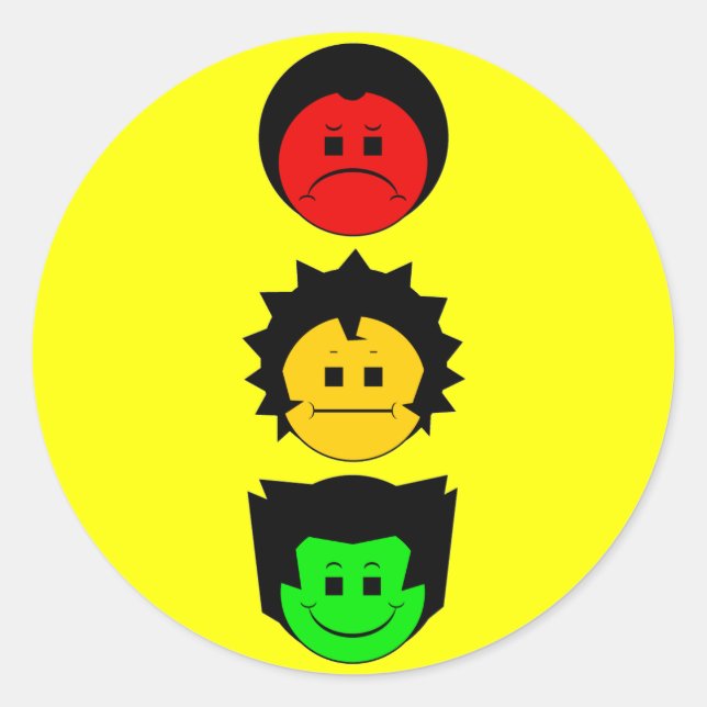 Moody Stoplight Trio Vertical Faces Classic Round Sticker (Front)
