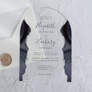 Moody Storm Grey Silver Agate Wedding Arch Acrylic Invitations