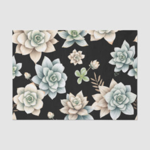 Moody Succulent Rosette Black Botanical Luxury Tissue Paper