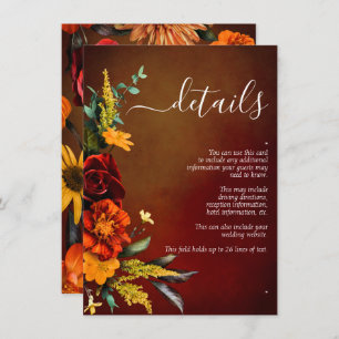 Moody Sunset Colours Script Floral Wedding Details Enclosure Card