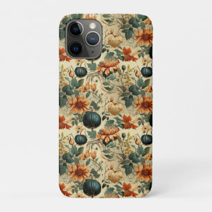 Moody Teal Pumpkin Autumn Floral Vintage iPhone 11 Pro Case