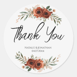 Moody Terracotta Floral Boho Wedding Classic Round Sticker