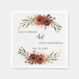 Moody Terracotta Floral Boho Wedding Napkins