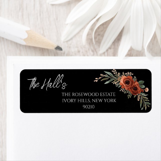 Moody Terracotta Floral Boho Wedding  Return Address Label (Insitu)