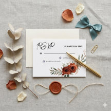 Moody Terracotta Floral Boho Wedding RSVP