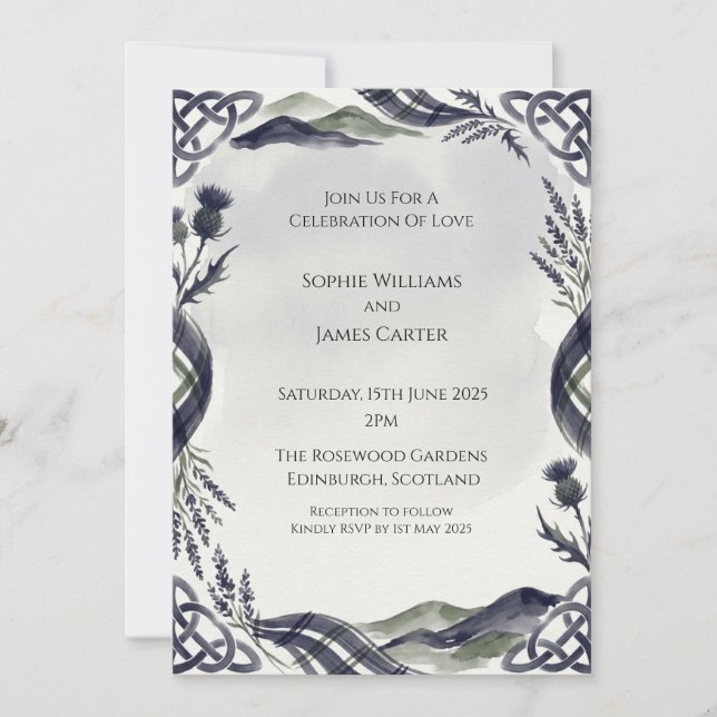 Moody Thistle Wedding Invitation (Front)