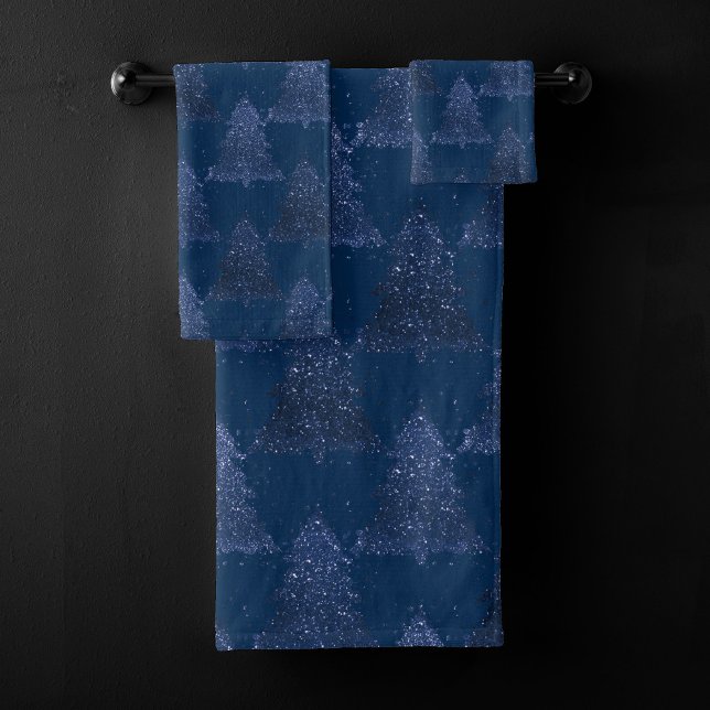 Moody Tree Pattern | Classy Navy Blue Christmas Bath Towel Set (Creator Uploaded)