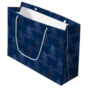 Moody Tree Pattern   Classy Navy Blue Christmas Large Gift Bag
