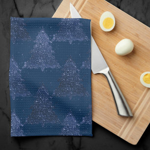 Moody Tree Pattern   Classy Navy Blue Christmas Tea Towel