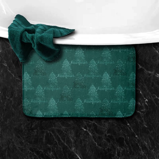 Moody Tree Pattern | Dark Midnight Teal Christmas Bath Mat (Creator Uploaded)
