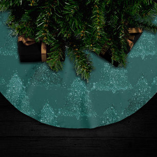 Moody Tree Pattern   Dark Midnight Teal Christmas Brushed Polyester Tree Skirt