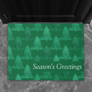 Moody Tree Pattern   Dark Midnight Teal Christmas Doormat