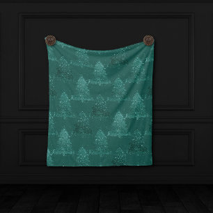 Moody Tree Pattern Dark Midnight Teal Christmas Fleece Blanket