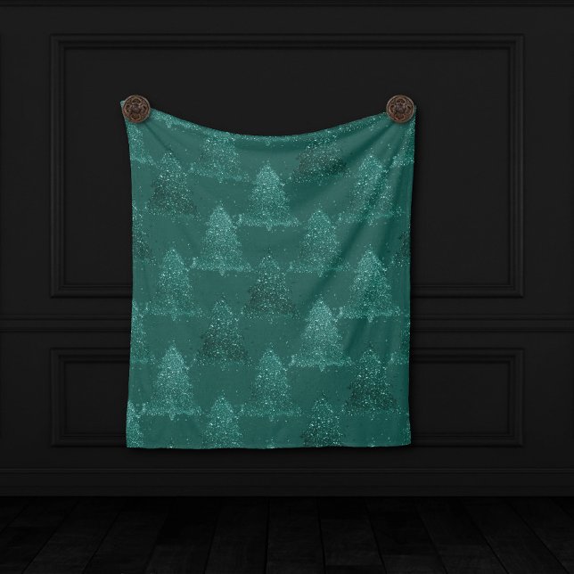 Moody Tree Pattern | Dark Midnight Teal Christmas Fleece Blanket (Creator Uploaded)