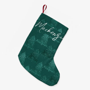 Moody Tree Pattern Dark Midnight Teal Christmas Small Christmas Stocking