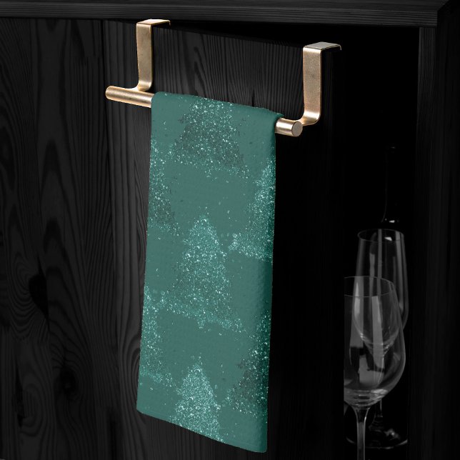 Moody Tree Pattern | Dark Midnight Teal Christmas Tea Towel (Creator Uploaded)