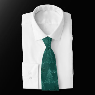 Moody Tree Pattern Dark Midnight Teal Christmas Tie