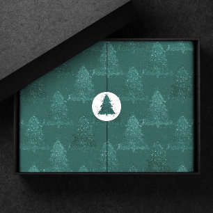 Moody Tree Pattern   Dark Midnight Teal Christmas Tissue Paper