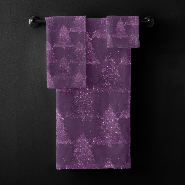 Moody Tree Pattern | Deep Plum Purple Christmas Bath Towel Set (Creator Uploaded)