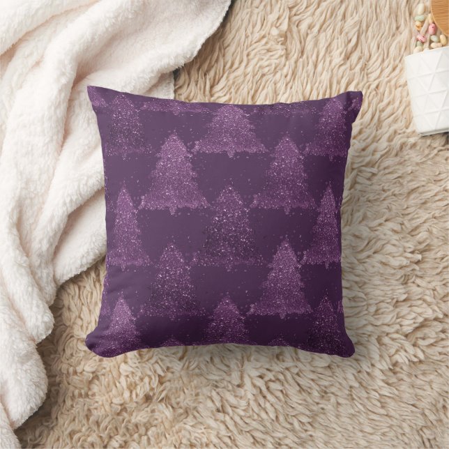 Moody Tree Pattern | Deep Plum Purple Christmas Cushion (Blanket)