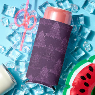 Moody Tree Pattern Deep Plum Purple Christmas Seltzer Can Cooler