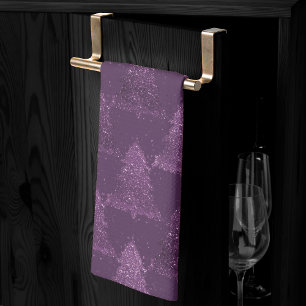 Moody Tree Pattern   Deep Plum Purple Christmas Tea Towel