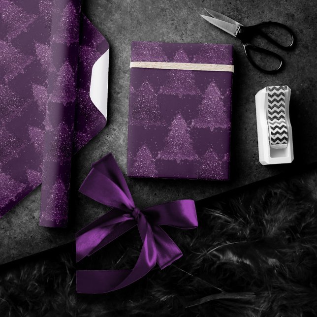 Moody Tree Pattern | Deep Plum Purple Christmas Wrapping Paper (Creator Uploaded)