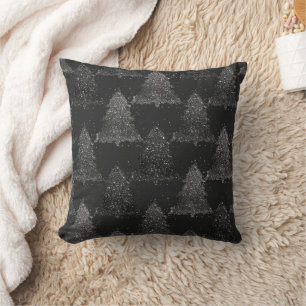 Moody Tree Pattern   Onyx Silvery Black Christmas Cushion