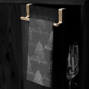 Moody Tree Pattern   Onyx Silvery Black Christmas Tea Towel