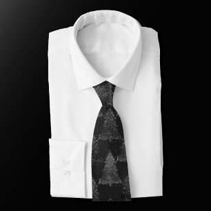 Moody Tree Pattern Onyx Silvery Black Christmas Tie