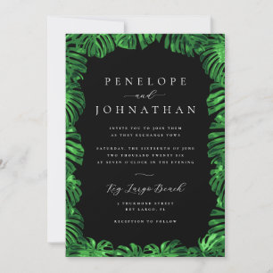 Moody Tropical Green Monstera Island Wedding Invitation