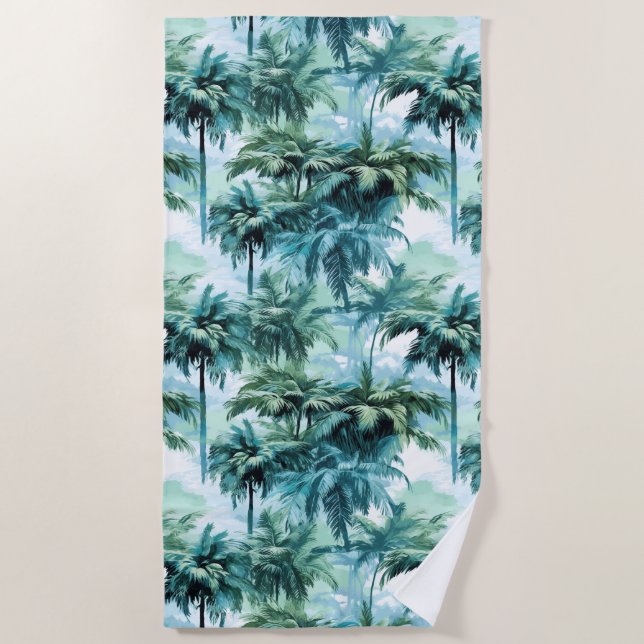 Moody Tropical Jungle Palm Trees Beach Towel (Front)
