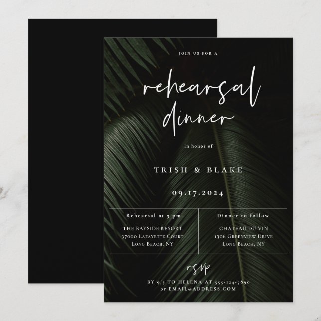 Moody Tropics Rehearsal Dinner Invitation (Front/Back)