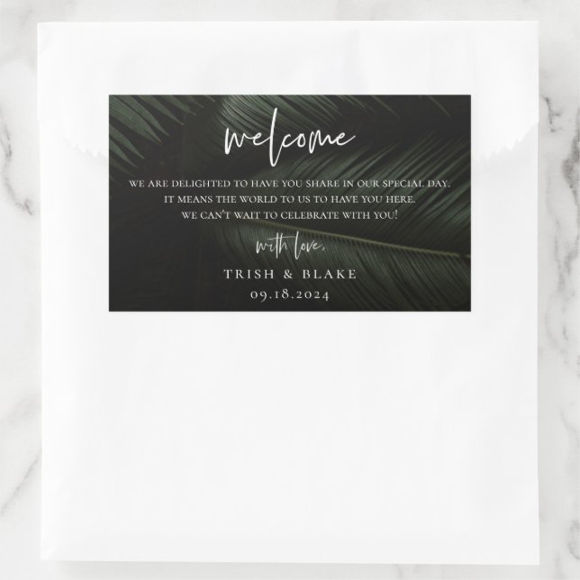 Moody Tropics Wedding Guest Welcome Bag Rectangular Sticker (Bag)
