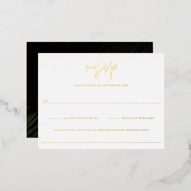 Moody Tropics Wedding RSVP Foil Invitation Postcard (Front/Back)