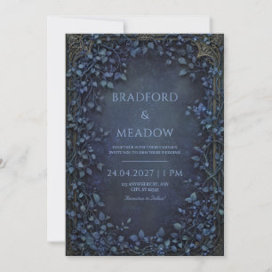 Moody Twilight Berry Antique Bronze Frame Wedding Invitation