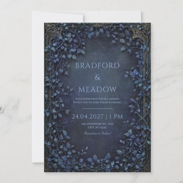 Moody Twilight Berry Antique Bronze Frame Wedding Invitation (Front)