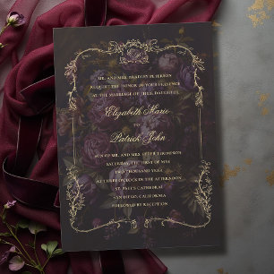 Moody Victorian Botanical Crest Romantic Wedding Invitation