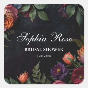 Moody vintage Elegant floral Bridal shower Square Sticker