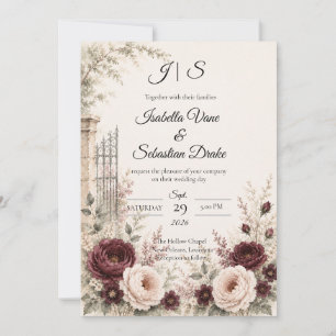 Moody Vintage Garden Romance Wedding Invitation