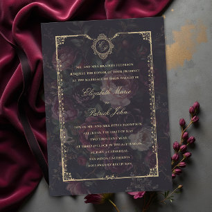 Moody Vintage Victorian Gold Crest Dark Wedding Invitation